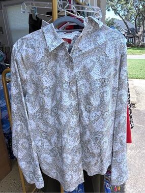 Talbots Paisley Button-Down Shirt in White, Beige, Light Blue